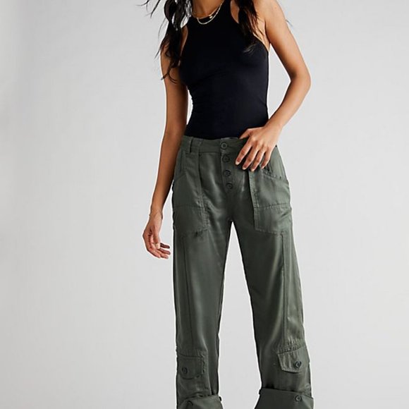 Free People Olive Straight Leg Pants - Picture 2 of 8